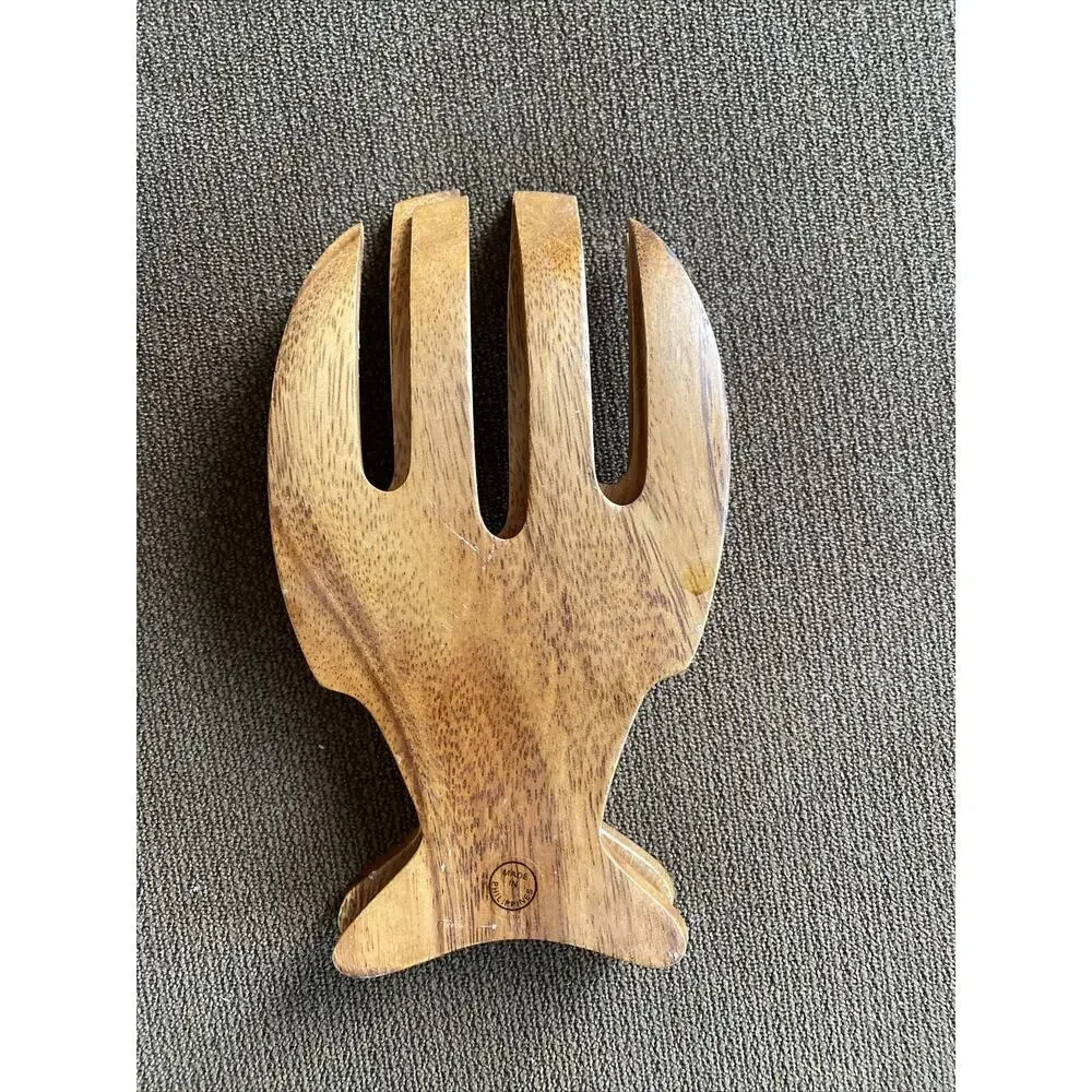 Bamboo Wooden Salad Hands Forks Pasta Tongs Claws Made In Philippines Used Once